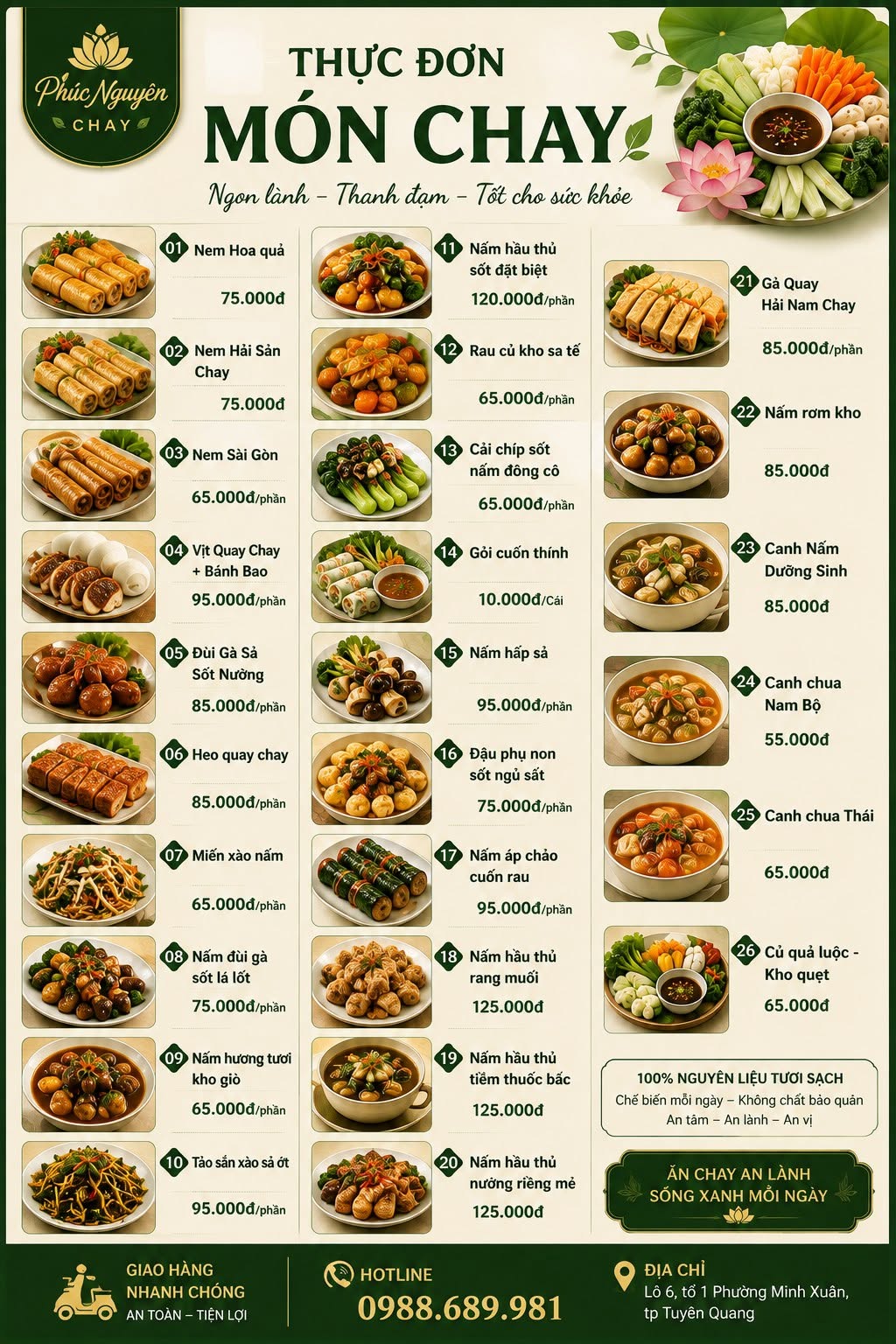Thực Đơn Món Chay Tươi Ngon